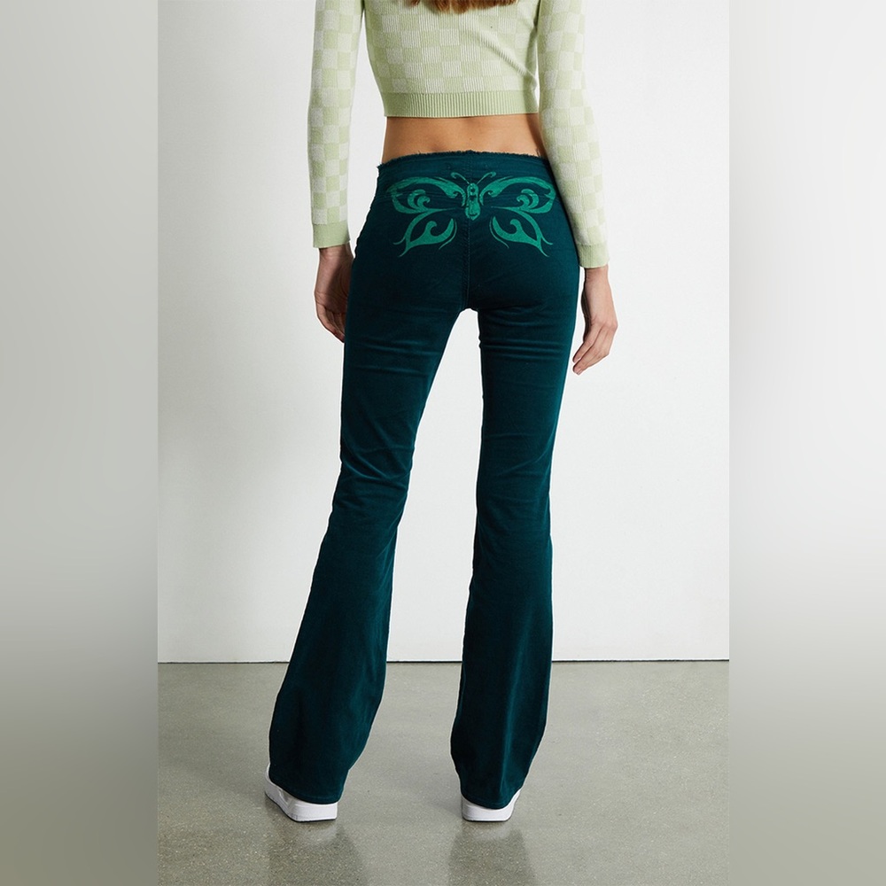 Pacsun Teal Butterfly V-Front Corduroy Low Rise Pants Sz 23